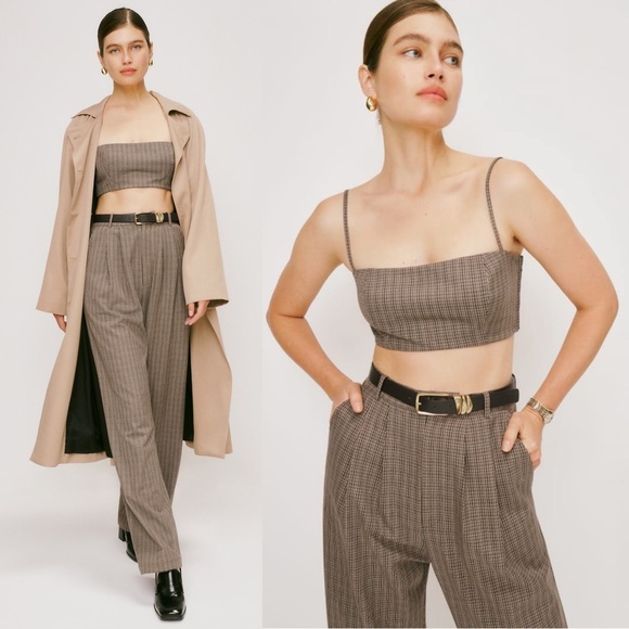 REFORMATION 90s Plaid Check Deadstock Fabric Square Neck Sleeveless Crop Top 8 - Picture 2 of 8